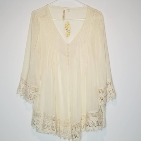 Adiva Tops - NWT Adiva Ivory Top Crochet Trim Flowy Blouse Ivory Lace Peasant Womens Plus 1X